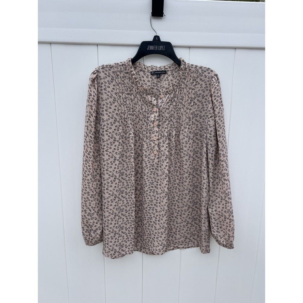 Adrianna Papell Women's Blouse Top Medium Pink Boho Long Sleeve Floral